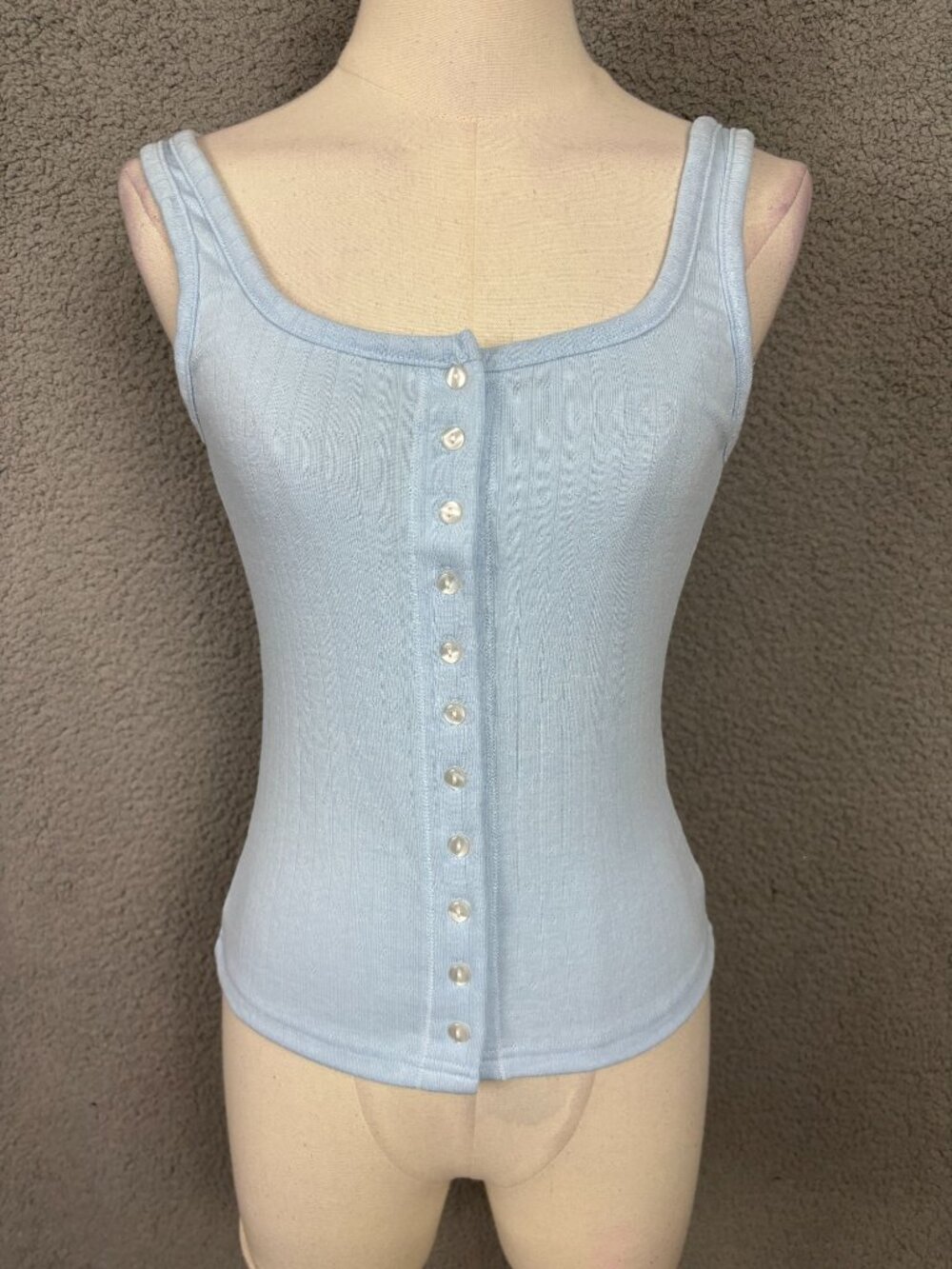 Pinkmstyle Women's Sleeveless Ribbed Button-Front Tank Top Light Blue Small NWTs